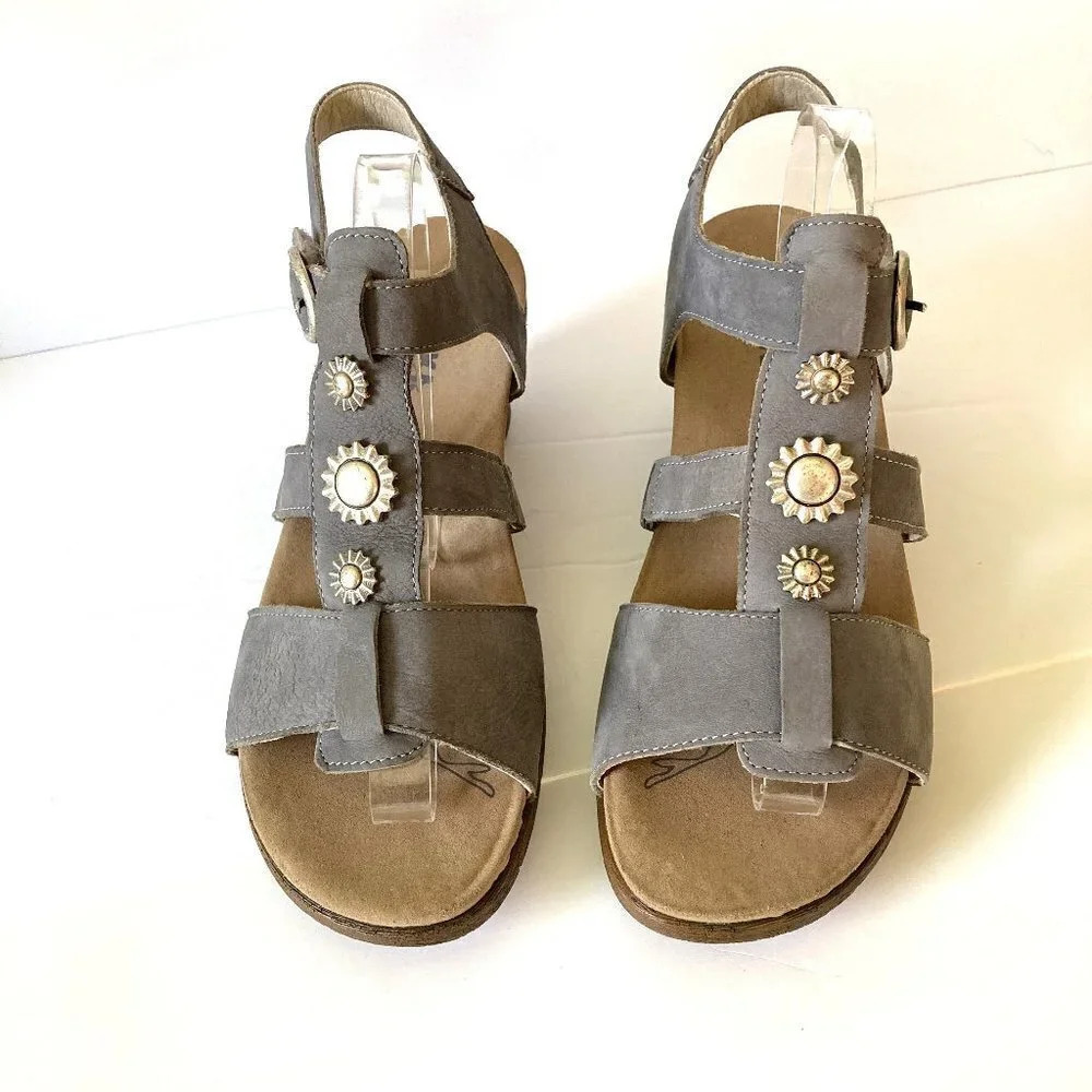 Romika Grey Gray Suede Leather Wedge Sandals, European Size 41, Small Repair